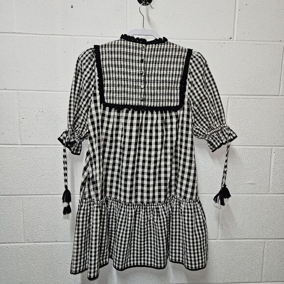 Hunter Bell Megan Gingham Smocked Puff Sleeve Checkered dress Size Xs - Picture 6 of 7